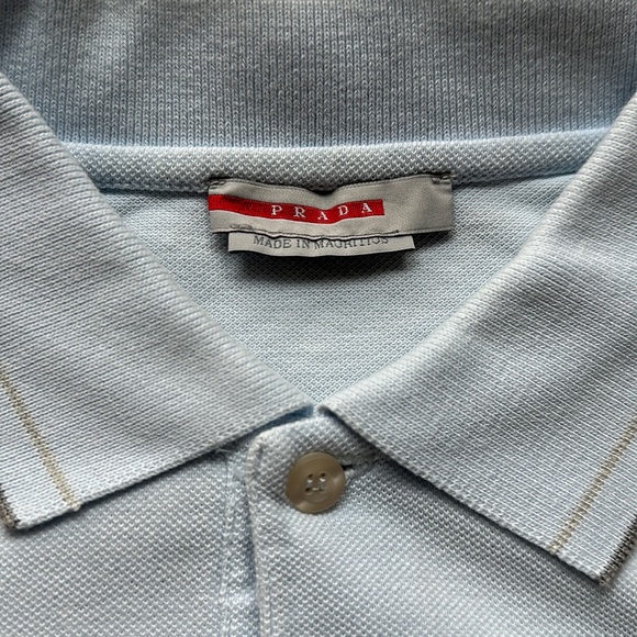 Prada Polo Shirt in Light Blue with Prada Stitched on bottom - Picture 4 of 10
